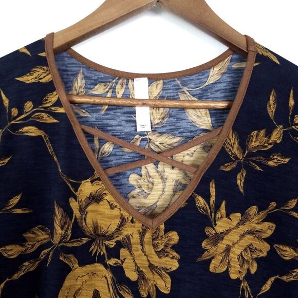 Jules & James Navy Blue Floral Print V-Neck Bell Sleeve Dress Size Small - Picture 4 of 7